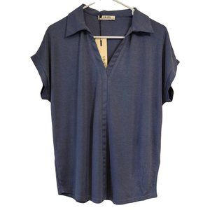 Vivilli Womens Medium Blue Short Sleeve V Neck Top